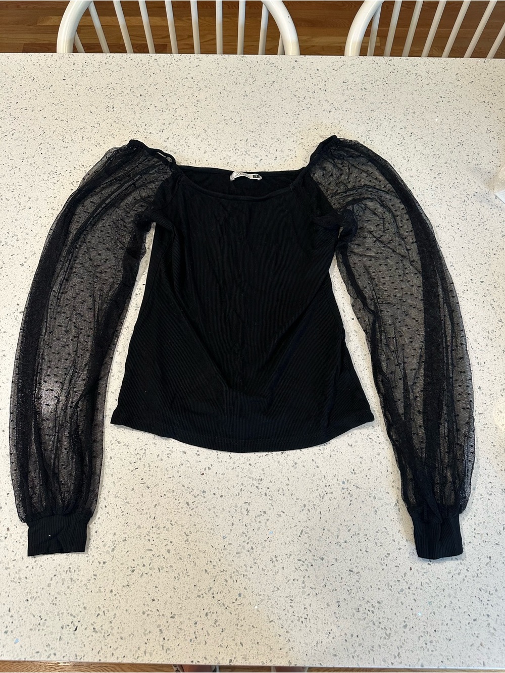 Sheer Puff Sleeve Black Women's Top
